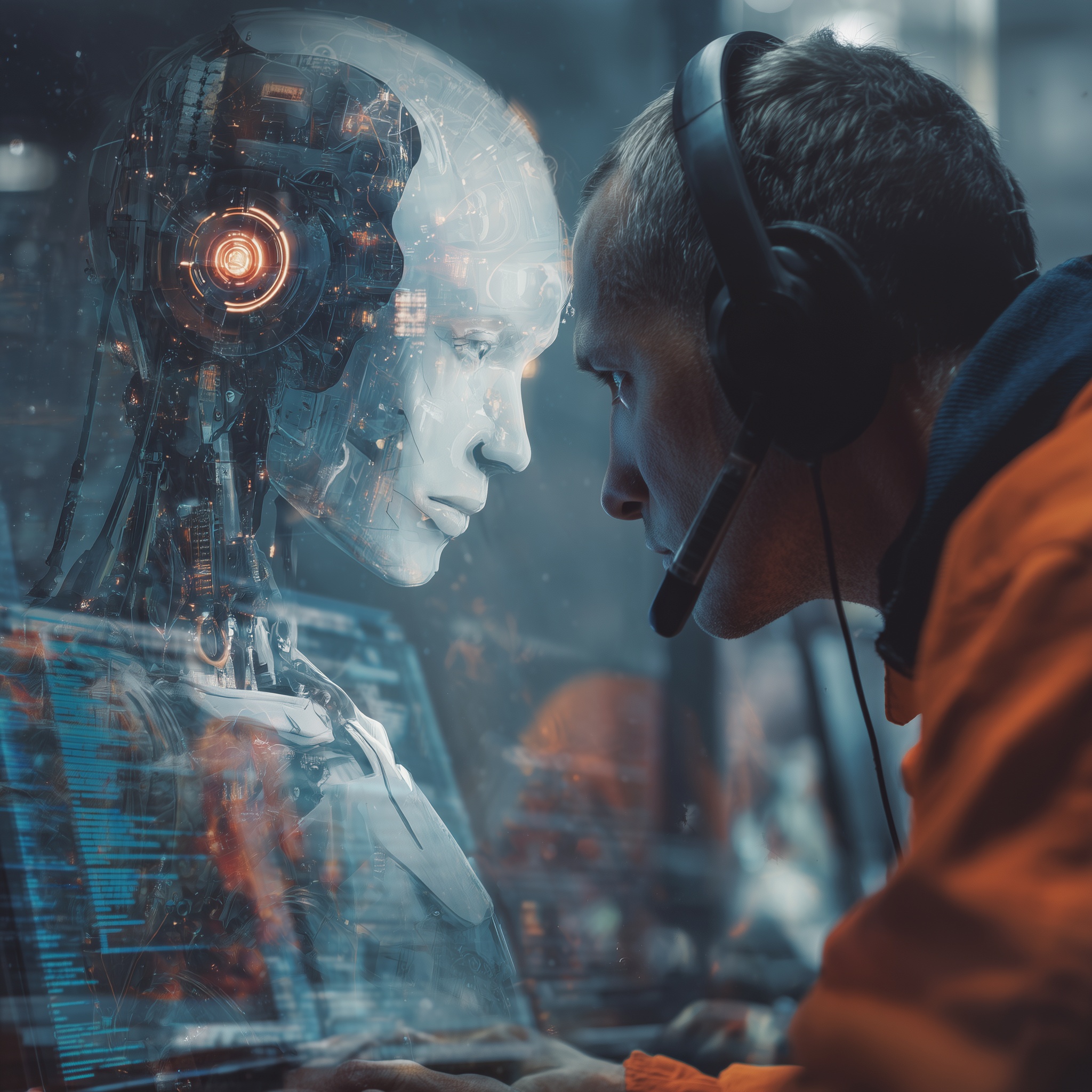 AI robot facing a human