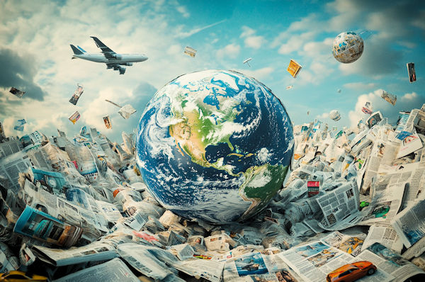 Globe sitting amongst a pile of newspapers